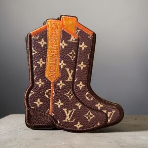 Brown Monogram Cowboy Boot with Orange Tab Iron-on Patch
